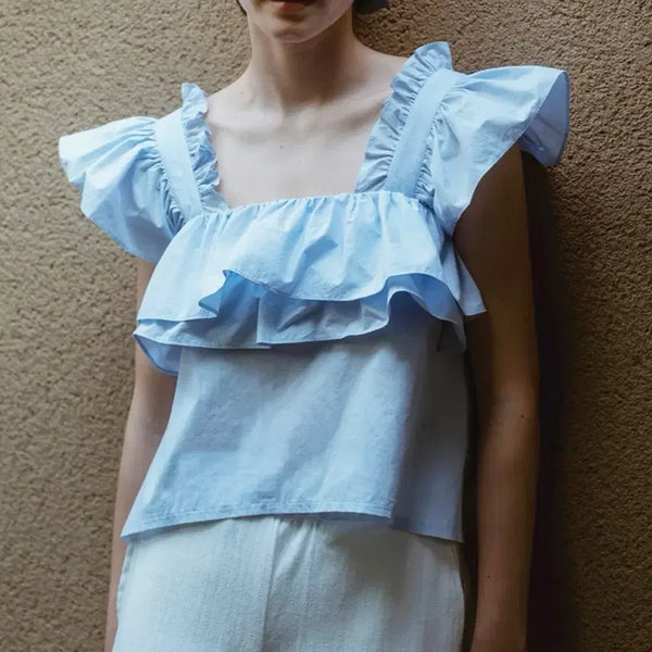 [BUNJANG] The Mews Ruffle Detail Blouse Light Blue S / 더티스 러플 디테일 블라우스 라이트 블루 S