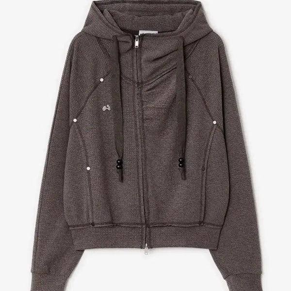 [BUNJANG] Hug Your Skin Shirring High Neck Hoodie Brown / 허그유어스킨 셔링 하이넥 후드집업 브라운