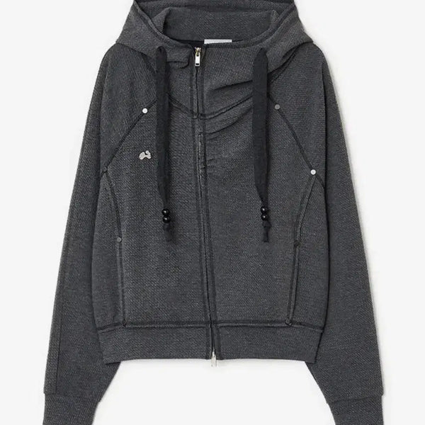 [BUNJANG] Hug Your Skin Shirring High Neck Hooded Zip-Up Grey / 허그유어스킨 셔링 하이넥 후드집업 그레이 판매