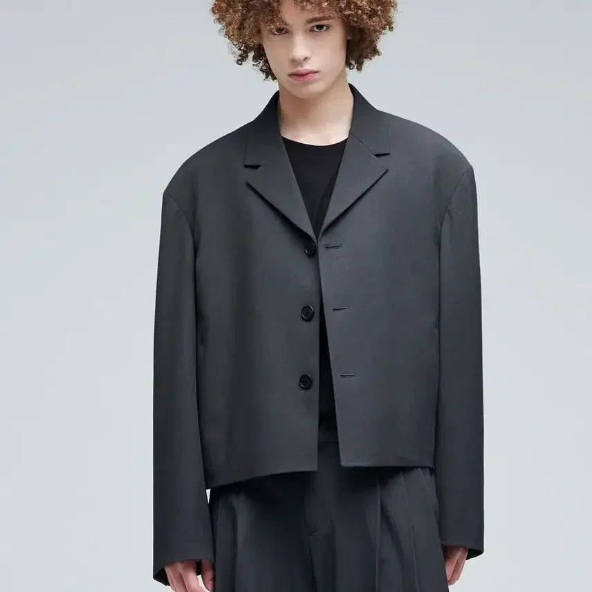 [BUNJANG] Musinsa Standard Oversized Cropped Blazer Gray / 무신사스탠다드 오버사이즈 크롭 블레이저
