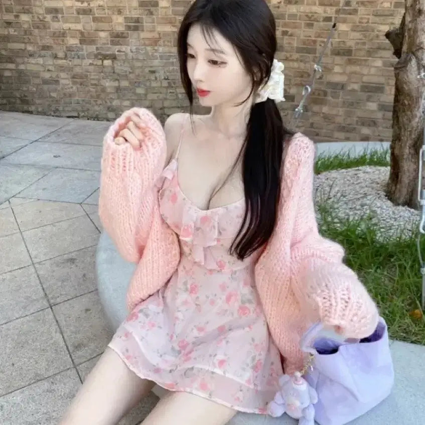 [BUNJANG] Soonneu Perfury Handmade Knit Cardigan Pink / 새상품) 순느 퍼퓨리 핸드메이드 니트 가디건 핑크