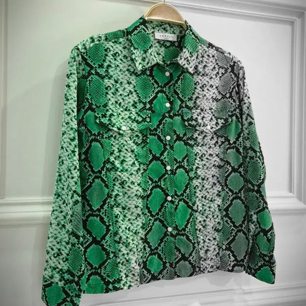 [BUNJANG] Sandro Vampi Pattern Shirt Green / 산드로 뱀피 셔츠 그린