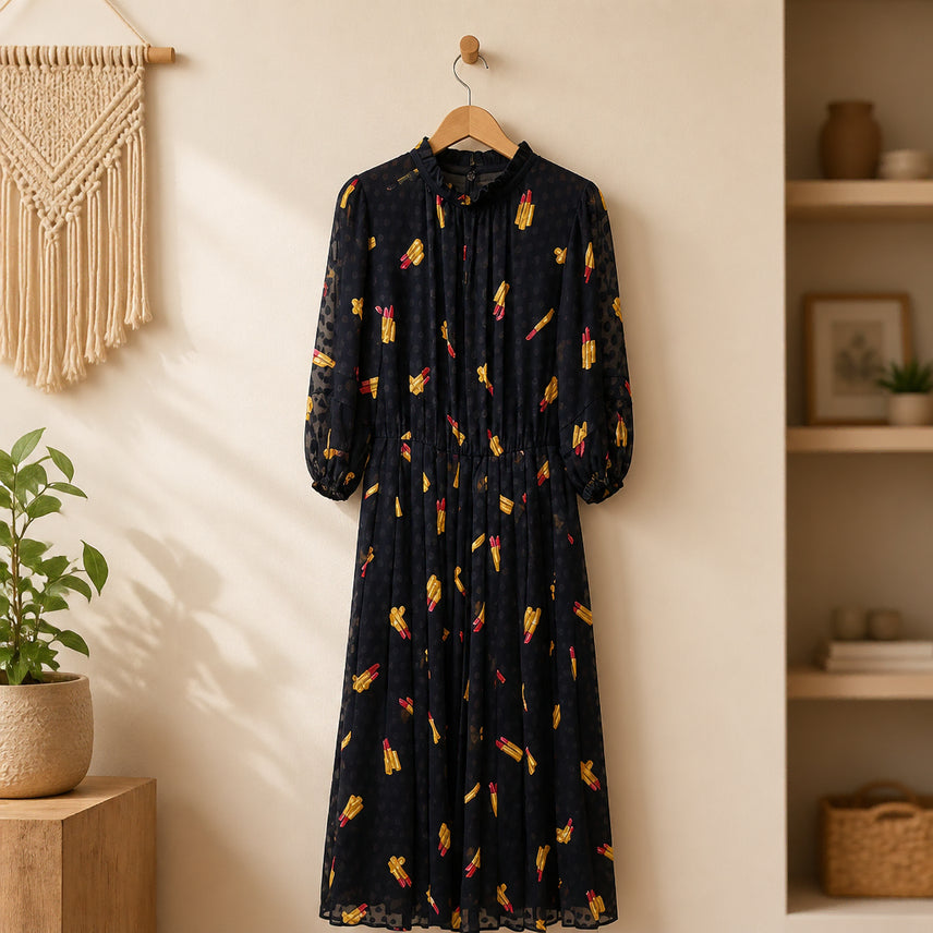 [BUNJANG] MUVEIL Printed Pleated Long Dress XS / 뮤베일 MUVEIL  프린팅 플리츠 롱 원피스 XS사이즈