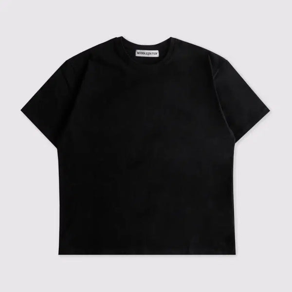 [BUNJANG] Middle Out Of Black Cotton Half T-Shirt / middleoutof 미들아웃오브 검정 티셔츠
