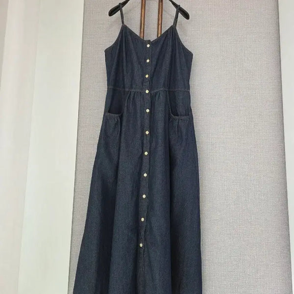 [BUNJANG] 8 Seconds V-neckline Linen Maxi Dress / 8세컨즈 뷔스티에 청맥시원피스