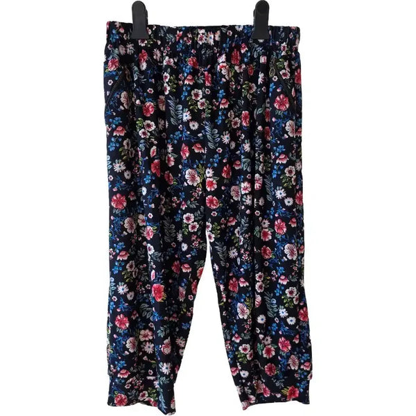 [BUNJANG] Navy Floral Print 3/4 Sleeve Banding Jogger Pants / S/꽃무늬 칠부 밴딩조거팬츠