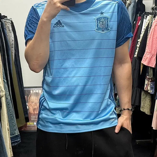 [BUNJANG] Adidas Spain 16-17 Climacool Short Sleeve Football Jersey / 아디다스 스페인 16-17 반팔티 축구 유니폼 클라이마쿨 하늘색 삼선