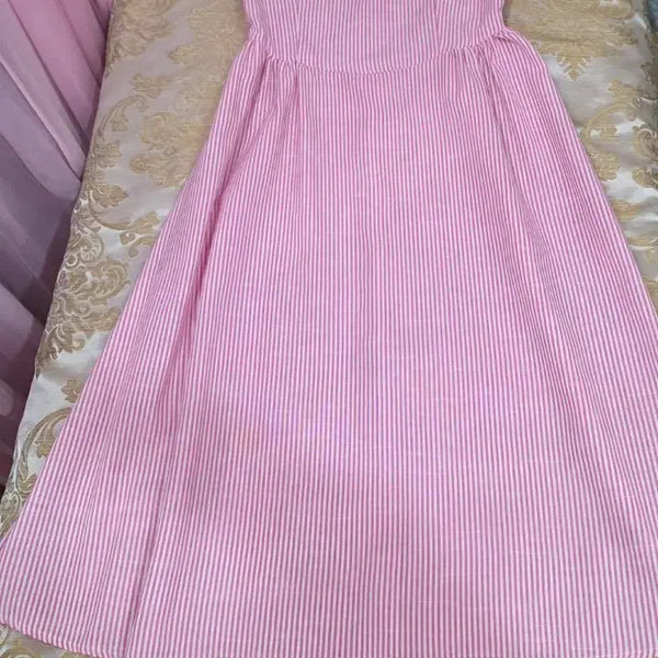 [BUNJANG] Pink Stripe Sleeveless Long Dress / 핑크 스트라이프 민소매 원피스(새옷)