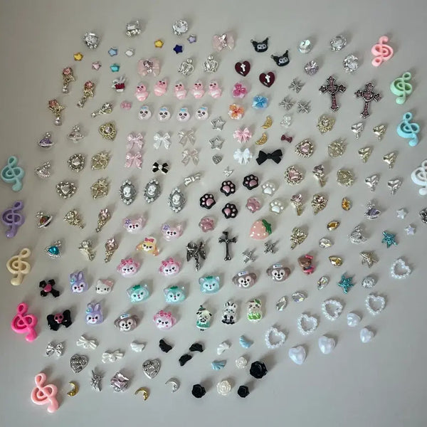 [BUNJANG] Nail Art Charm Set & Stickers Bundle (Character, Y2K) / 네일 파츠 세트,네일 스티커 일괄 (캐릭터 파츠,y2k,오판츄우사기