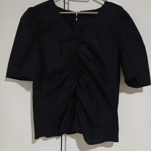 [BUNJANG] Black Shirring Blouse - Size 55 / 블랙 셔링 블라우스 55