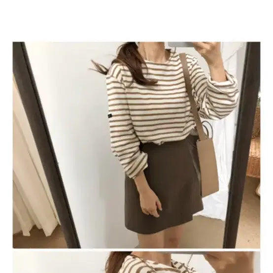 [BUNJANG] Fromgirls Papaya Stripe Long Sleeve T-Shirt / 프롬걸즈 파파야 단가라 줄무늬 긴팔 티셔츠