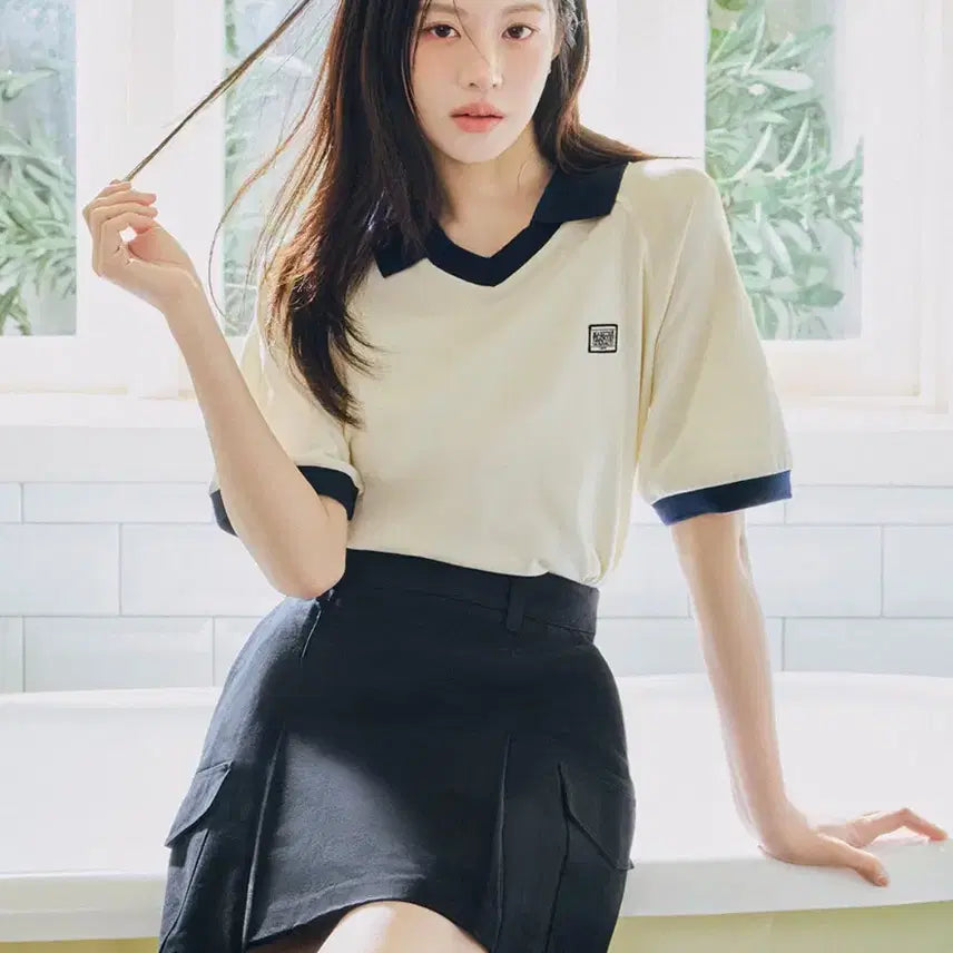 [BUNJANG] Marithe Francois Girbaud Go Youn Jung Collaboration PK Collar T-shirt & Cargo Skirt Set / 새상품) 마리떼 고윤정 착용 PK 카라티+카고스커트 일괄
