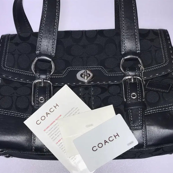 [BUNJANG] Coach Black Signature Turnlock Buckle Tote Bag / [Coach] 코치 블랙 시그니처 턴락 버클 토트백 (보증서 O