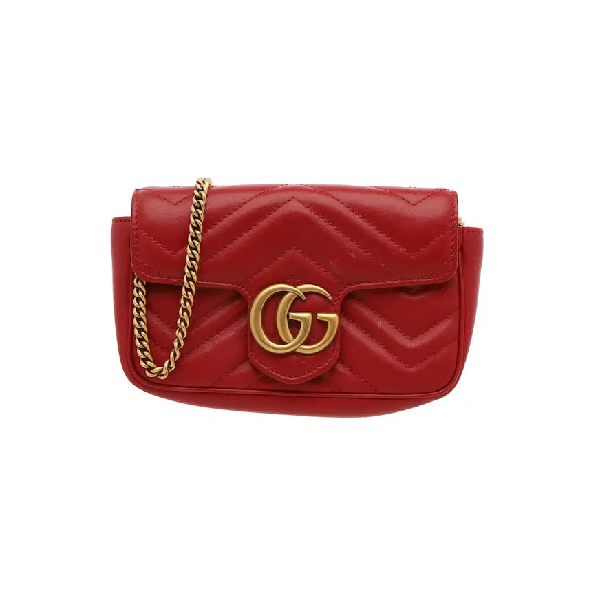 [BUNJANG] Gucci GG Marmont Matelassé Shoulder Bag Super Mini Red / 구찌 GG 마몽 마틀라세 숄더백 수퍼 미니