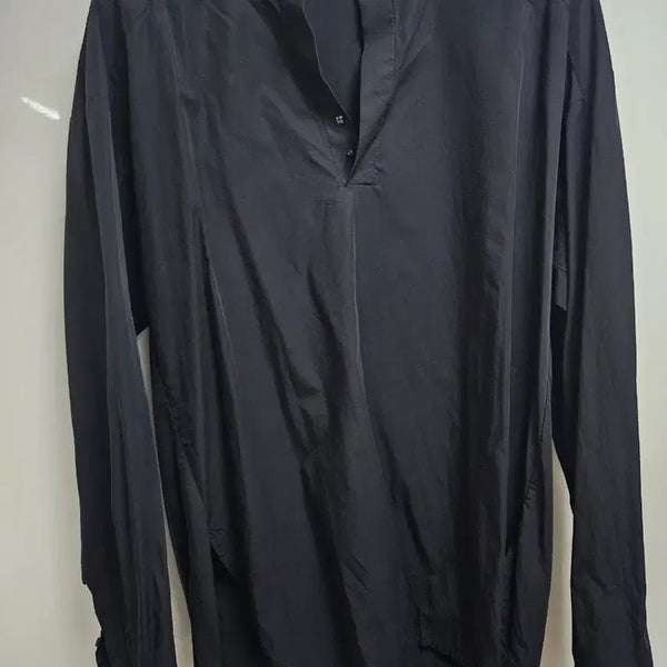 [BUNJANG] PUER HOMME Black Tunic Henley Neck Shirt (Size S/105) / 퓨에르옴므 캐리오버 / 튜닉 헨리넥 셔츠 블랙 / S 105