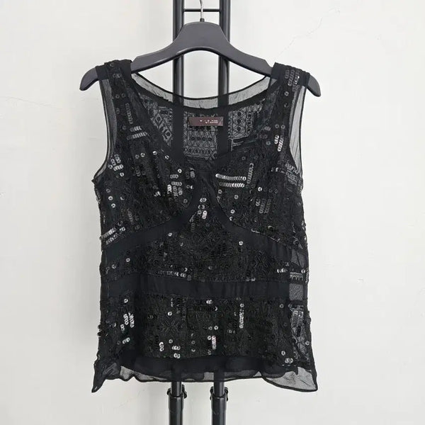 [BUNJANG] MICHAA Sequin Lace Sleeveless Top / 정품 미샤 michaa 스팽글 레이스탑