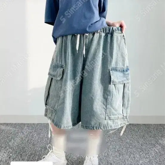 [BUNJANG] Bermuda Cargo Banding Denim Pants / 봄 가을  디자인이쁜  고급스런 버뮤다  카고밴딩   청통바지