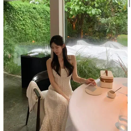 [BUNJANG] Le Yel Flower Lace Sheer Dress S / 르옐 플라워 레이스 샤 드레스 S 원피스