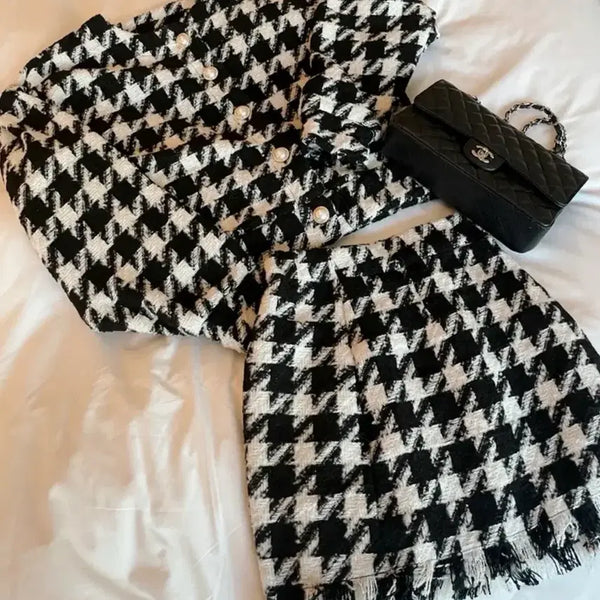 [BUNJANG] Young & Rich Tweed Jacket Skirt Set - Black Pink / 영앤리치 트위드 자켓 치마 세트 black pink tweed set