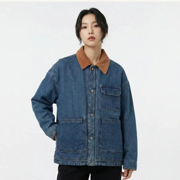 [BUNJANG] Studio Tomboy Khaki Corduroy Collar Padded Denim Jacket / 스튜디오 톰보이 청패딩자켓