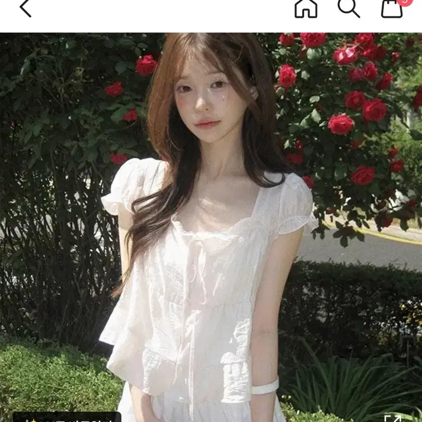 [BUNJANG] Frill Puff Chiffon Short Sleeve Blouse / 프릴 퍼프 쉬폰 반팔