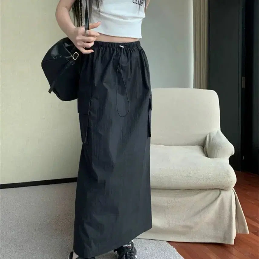 [BUNJANG] Cargo Maxi Skirt Black / 카고 맥시 스커트 블랙