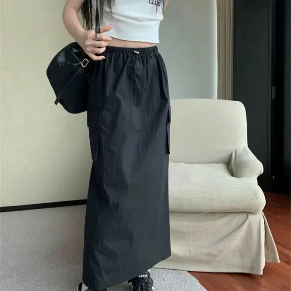 [BUNJANG] Cargo Maxi Skirt Black / 카고 맥시 스커트 블랙