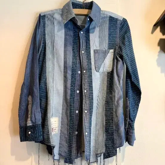 [BUNJANG] SEIVEES Patchwork Shirt Blue / 세브식 패치워크 남방 셔츠 블루