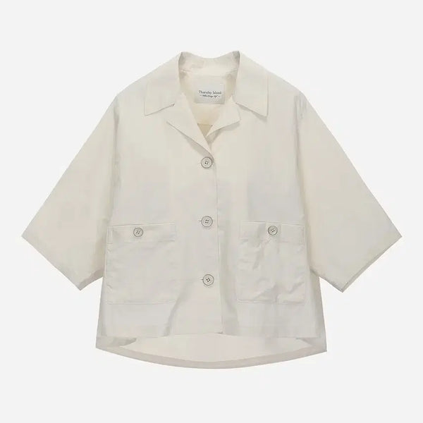 [BUNJANG] Thursday Island Wide Short Sleeve Jacket / 써스데이 아일랜드 와이드 반팔 7부소매 헴라인 자켓  free