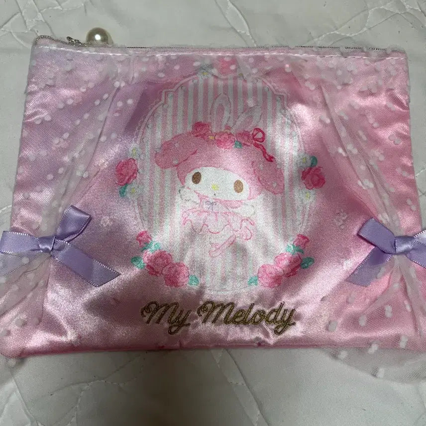 [BUNJANG] My Melody Ballerine Pink Satin Pouch / 마이멜로디 발레코어 발레리나 핑크 새틴 파우치