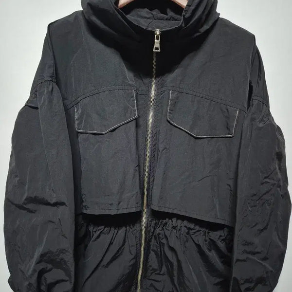 [BUNJANG] Women's Black Shirring Hooded Windbreaker Jacket / [여자Free]블랙 셔링 후드 바람막이 자켓