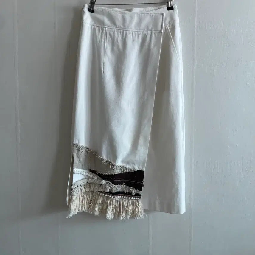 [BUNJANG] System 100% Cotton Fringe Skirt / 한섬 시스템 언밸런스 프린지 랩 스커트