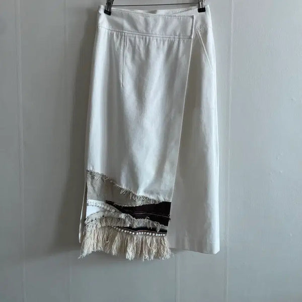 [BUNJANG] System 100% Cotton Fringe Skirt / 한섬 시스템 언밸런스 프린지 랩 스커트