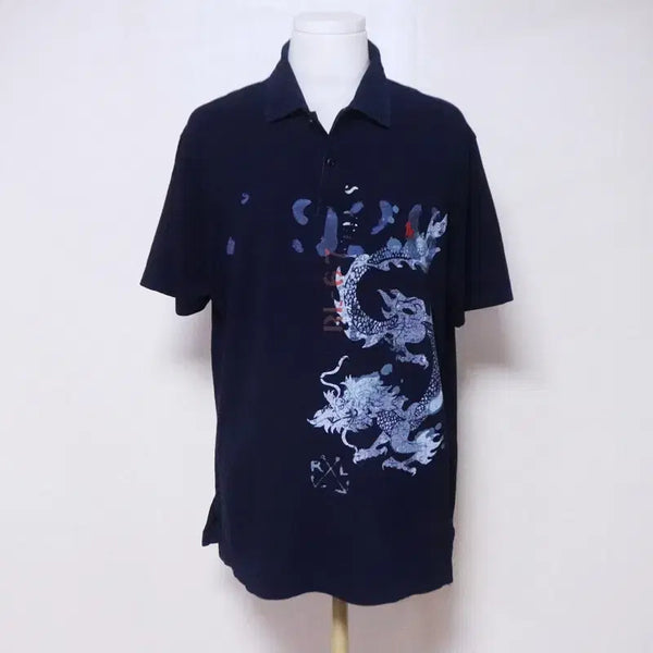 [BUNJANG] Polo Ralph Lauren Men's Navy Graphic Print T-Shirt (Size 105) / 폴로 남성105 프린트 반팔 티셔츠(5)