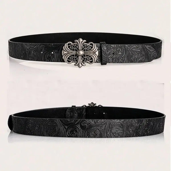 [BUNJANG] Chrome Style Men's Embossed Leather Belt with Unique Buckle / 크롬스타일 벨트