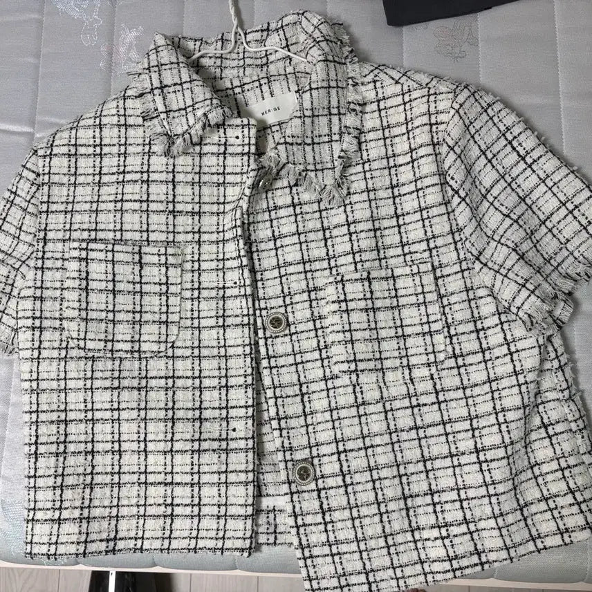 [BUNJANG] Check Pattern Short Sleeve Tweed Jacket / 체크 반팔 트위드 자켓