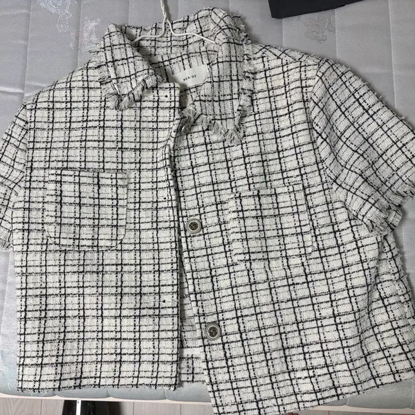 [BUNJANG] Check Pattern Short Sleeve Tweed Jacket / 체크 반팔 트위드 자켓