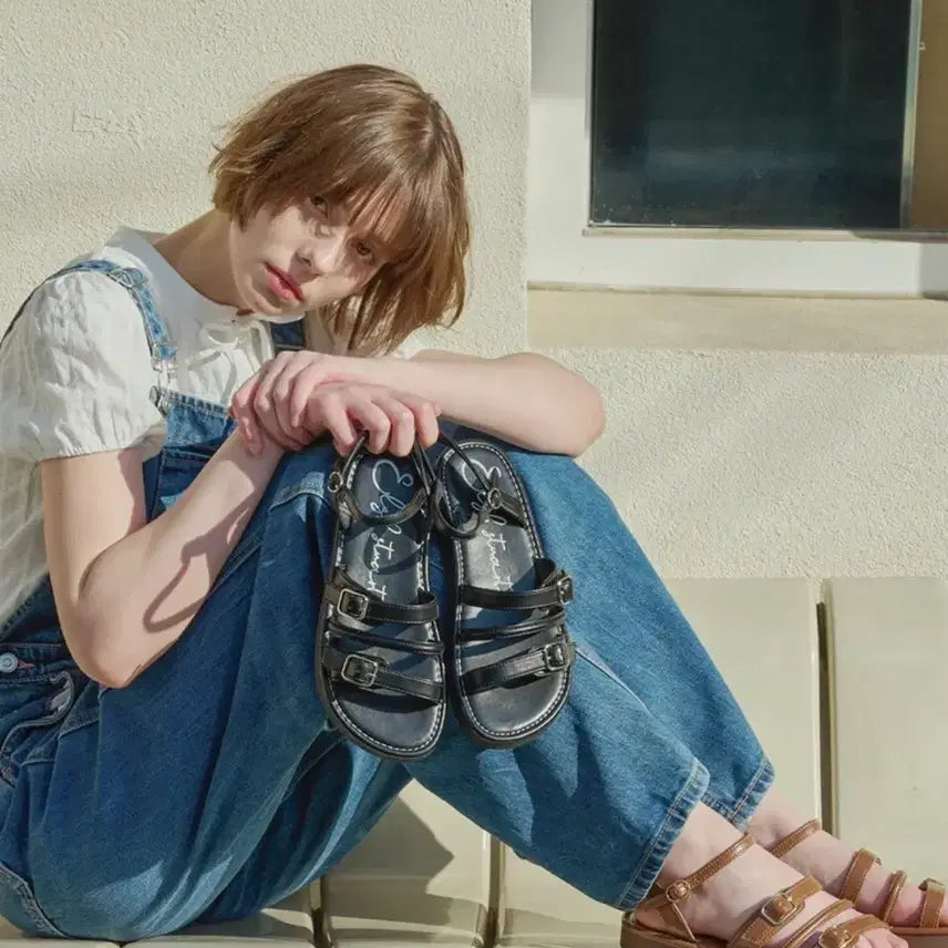 [BUNJANG] Elizabeth Stuart Stitch Point Sandals EBAL157318 Black / 엘리자베스 스튜어트 스티치 포인트 샌들 EBAL157318 블랙
