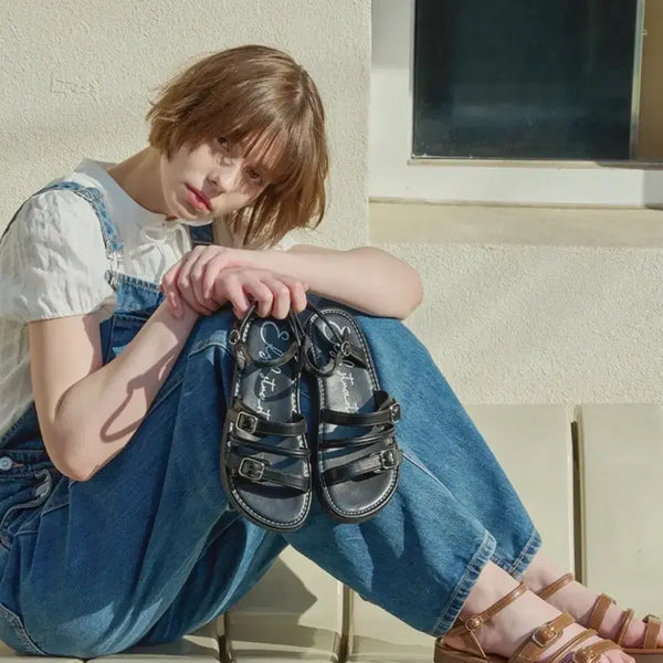 [BUNJANG] Elizabeth Stuart Stitch Point Sandals EBAL157318 Black / 엘리자베스 스튜어트 스티치 포인트 샌들 EBAL157318 블랙