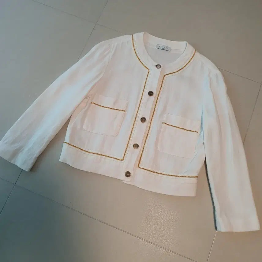 [BUNJANG] Sandro Linen Jacket White Gold Detail Size 43 / 산드로 린넨 자켓 화이트 골드 장식 자켓 43