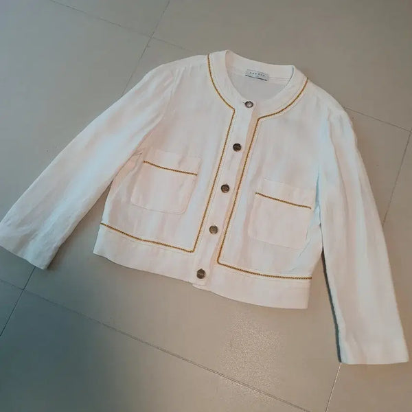 [BUNJANG] Sandro Linen Jacket White Gold Detail Size 43 / 산드로 린넨 자켓 화이트 골드 장식 자켓 43