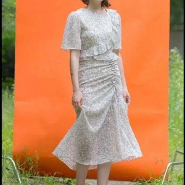[BUNJANG] Clet Chiffon Shirring Summer Dress Navy Size 55 / clet 클렛 쉬폰 셔링 여름 원피스 55