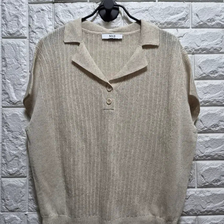 [BUNJANG] Linen Blend Crocheted Collar Knit Top - Beige / 린넨블렌디드 크로셰 카라니트 55