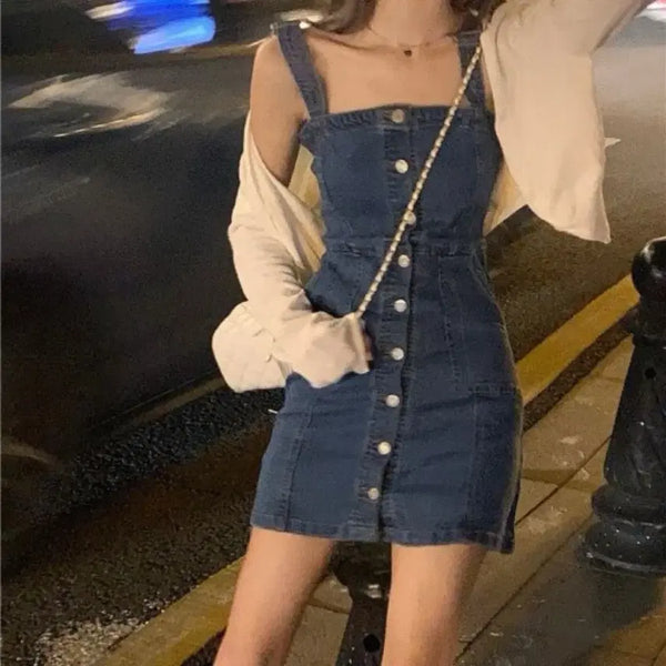 [BUNJANG] Denim Button Mini Dress - New / 진청 버튼 미니원피스 새상품