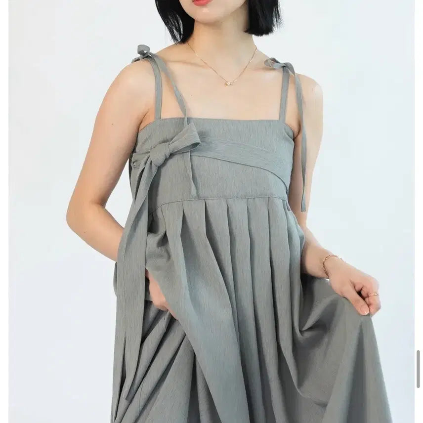 [BUNJANG] Sisaemdal Gonji Wrinkled Hanbok Midi Dress - Khaki / (시샘달곤지) 주름 한복 미디 원피스 - 카키