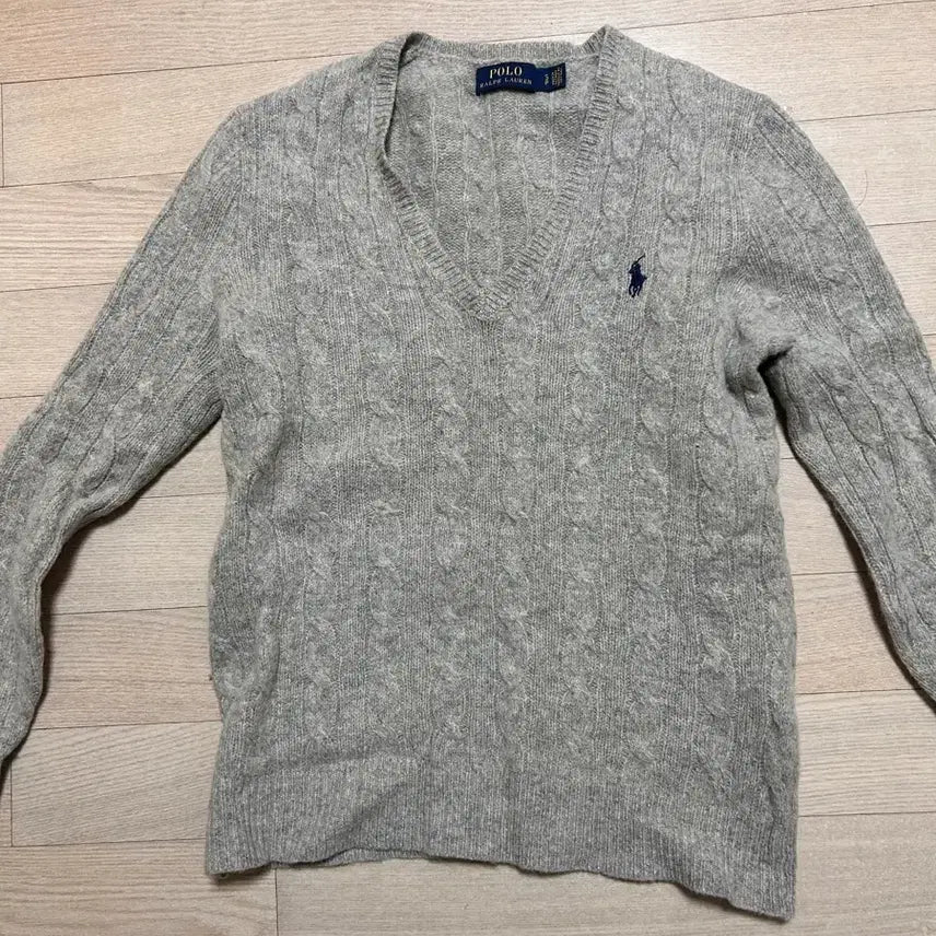 [BUNJANG] Polo Ralph Lauren Cable Knit V-Neck Sweater - Heather Grey / 폴로 랄프로렌 케이블 니트 그레이 브이넥