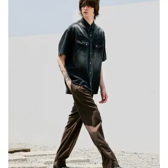 [BUNJANG] K/Weastern Denim Short Sleeve Shirt / (L)케이엔드 웨스턴 데님 반팔셔츠