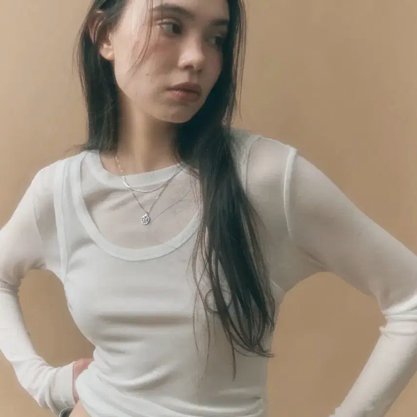 [BUNJANG] Mongdol Side Shirring Layered T-Shirt White Set / 몽돌 [SET] 사이드 셔링 레이어드 티셔츠 화이트