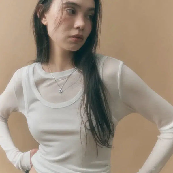 [BUNJANG] Mongdol Side Shirring Layered T-Shirt White Set / 몽돌 [SET] 사이드 셔링 레이어드 티셔츠 화이트