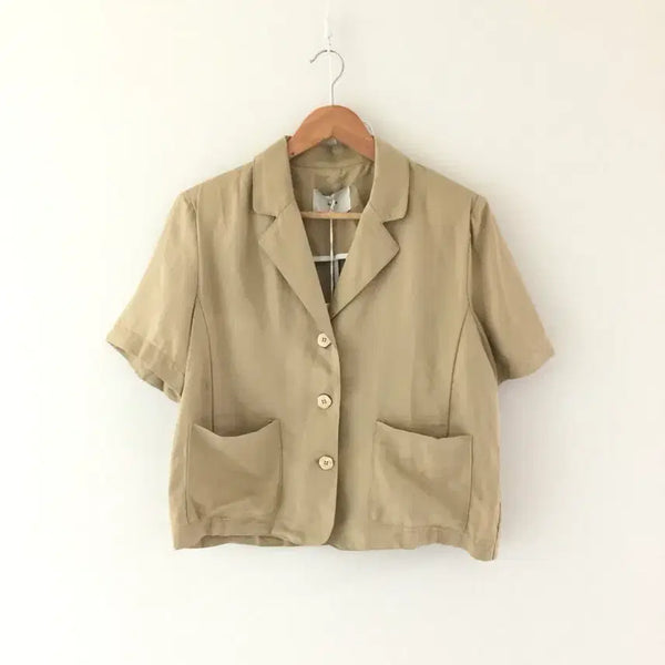 [BUNJANG] Linen Short-Sleeve Jacket - Beige / (새) 진베이지 린넨 반팔 자켓